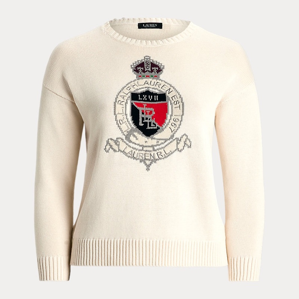 Ralph Lauren Intarsia-Knit Crest Cotton Petite Sweater 🤍✨